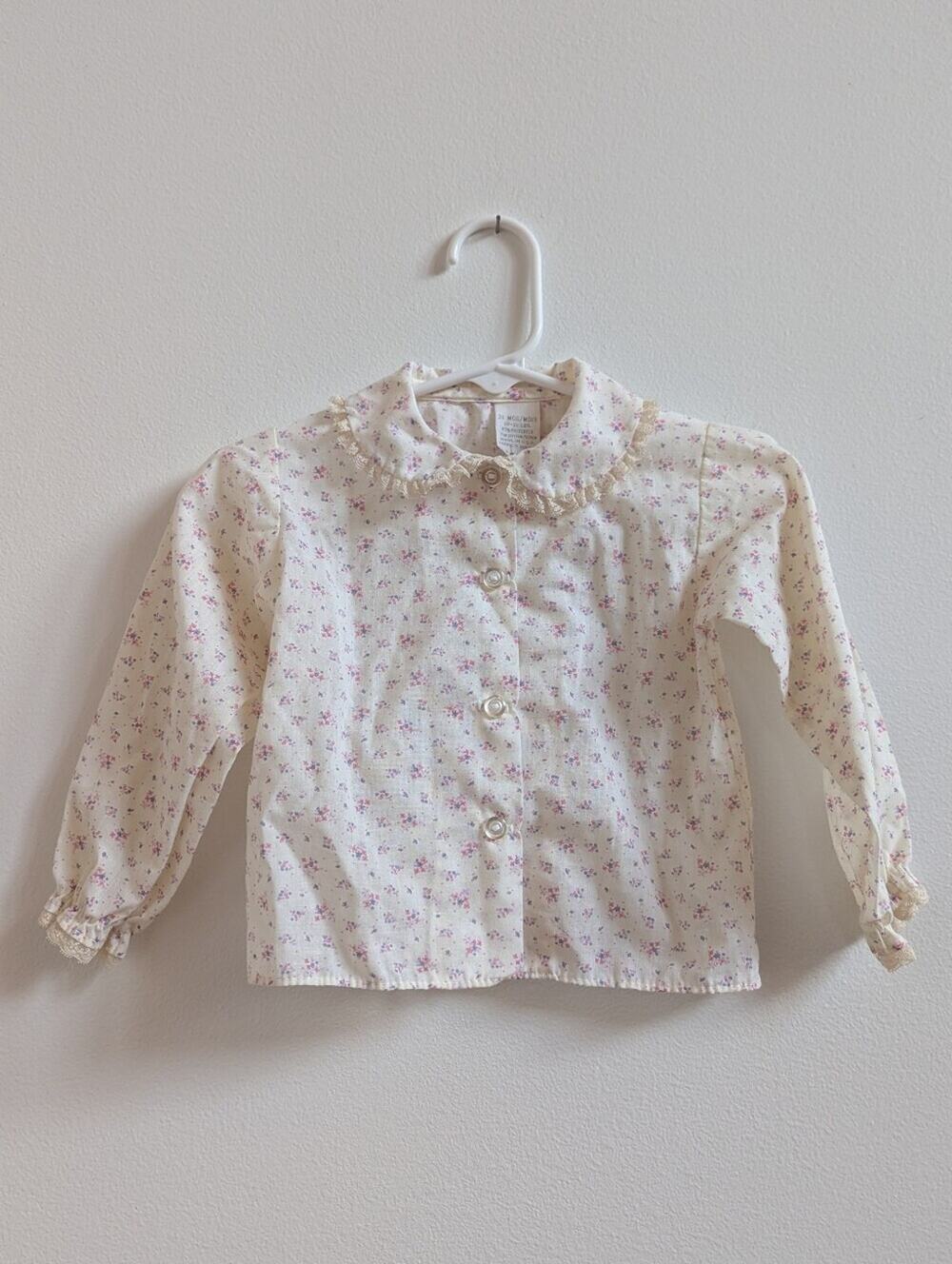 Vtg Alexis Button Down Shirt 12-18m Cream Floral Collared